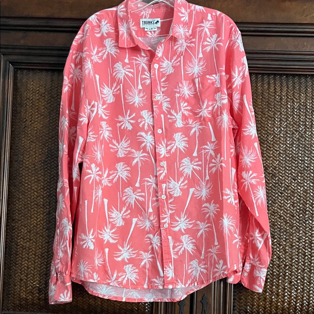 Trunks Coral Palm-Print Long-Sleeve Button-Down Shirt